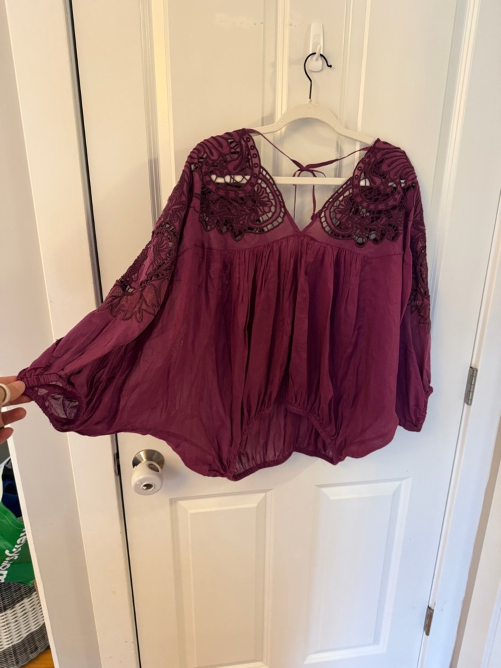 Free People Plum Embroidered Boho Peasant Top